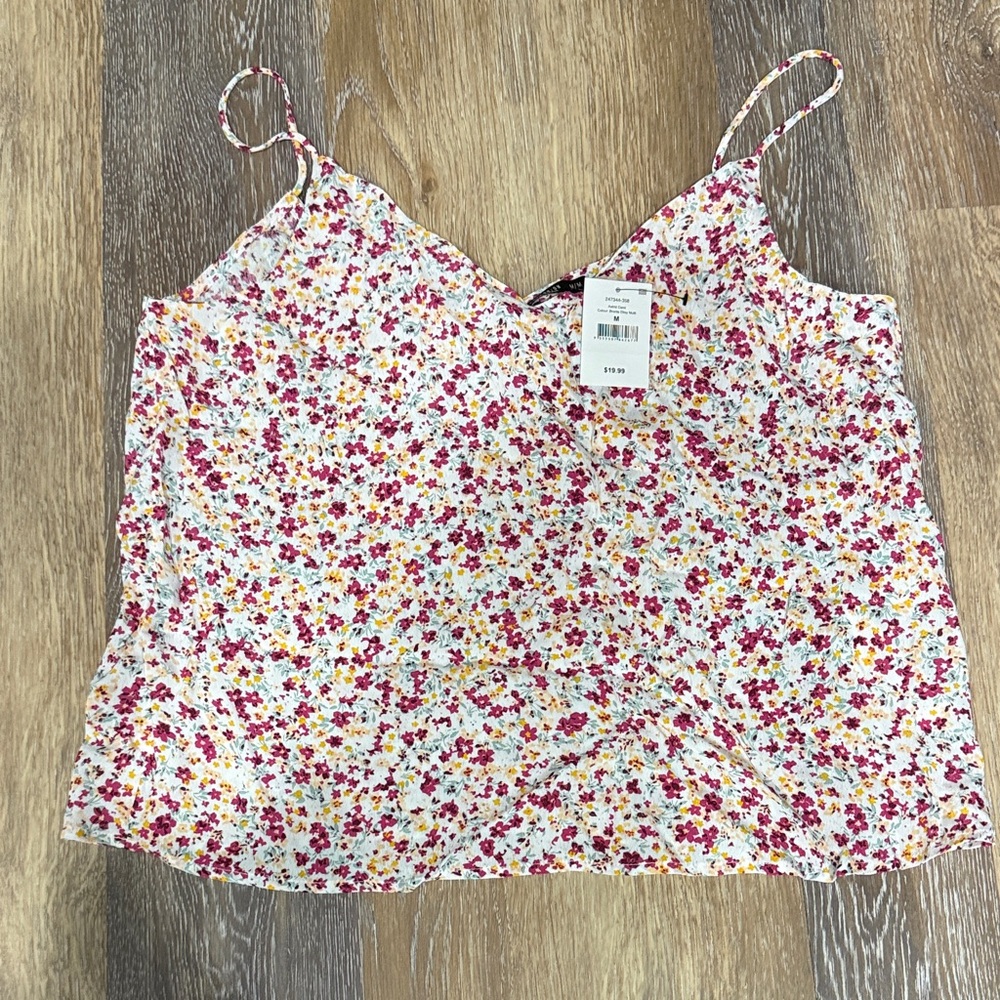 NWT Floral Print Spaghetti Strap Cami Tank - White with Pink & Yellow Flowers